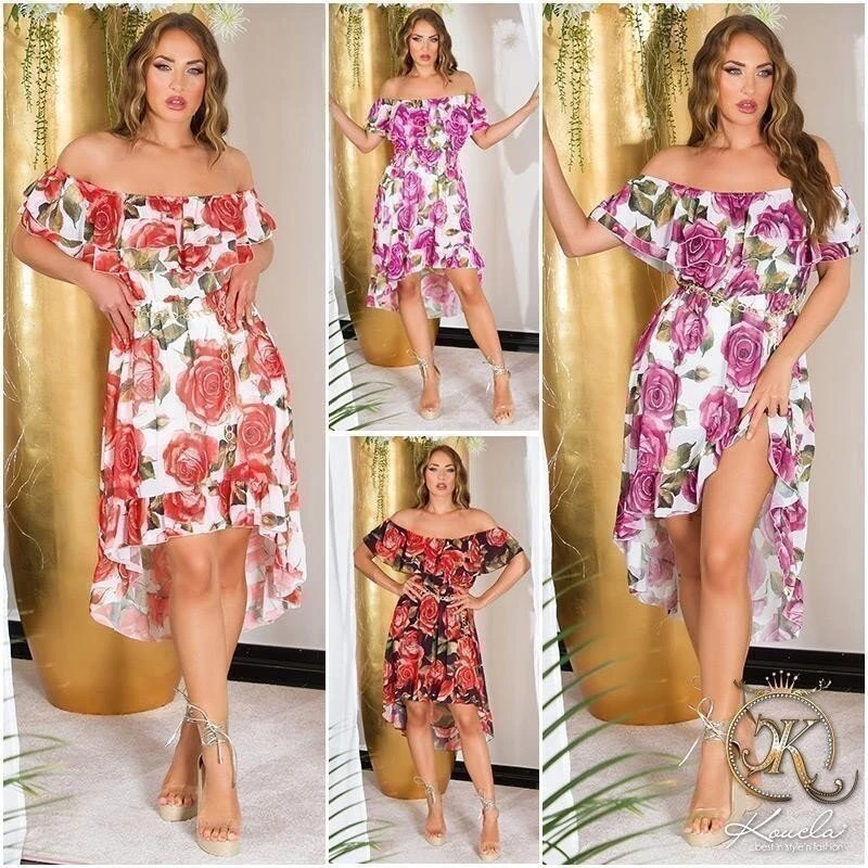 Titelseite -Stilvoll Gekleidet damen carmen kleid mit blumenmuster inkl guertel schwarz8