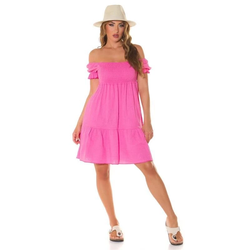 Damen Off-Shoulder Babydoll-Kleid In Boho-Stil Pink 8 Damen Off-Shoulder Babydoll-Kleid In Boho-Stil Pink – Bild 8