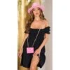Damen Off-Shoulder Babydoll-Kleid In Boho-Stil Schwarz