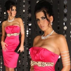 Edles Satin Bandeau Kleid Etuikleid Abendkleid Pink