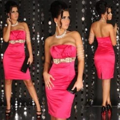 Edles Satin Bandeau Kleid Etuikleid Abendkleid Pink -Stilvoll Gekleidet edles satin bandeau kleid etuikleid abendkleid pink3