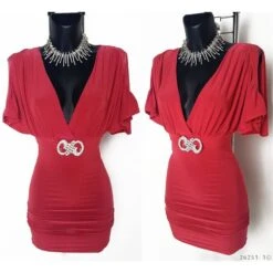 Elegantes Minikleid Kleid Mit Strass-Schnalle Dunkelpink