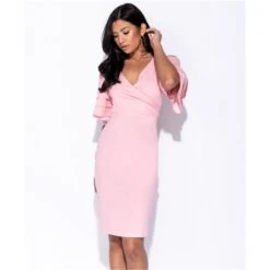 Knielanges Kleid In Wickel-Optik Mit Volantärmeln Rosa -Stilvoll Gekleidet knielanges kleid in wickel optik mit volantaermeln rosa4