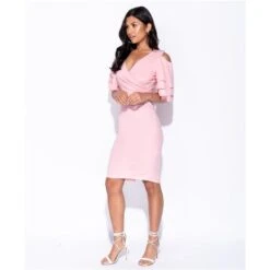 Knielanges Kleid In Wickel-Optik Mit Volantärmeln Rosa -Stilvoll Gekleidet knielanges kleid in wickel optik mit volantaermeln rosa6