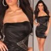 Sexy Bandeau-Kleid Minikleid Mit Glas-Steinchen Schwarz